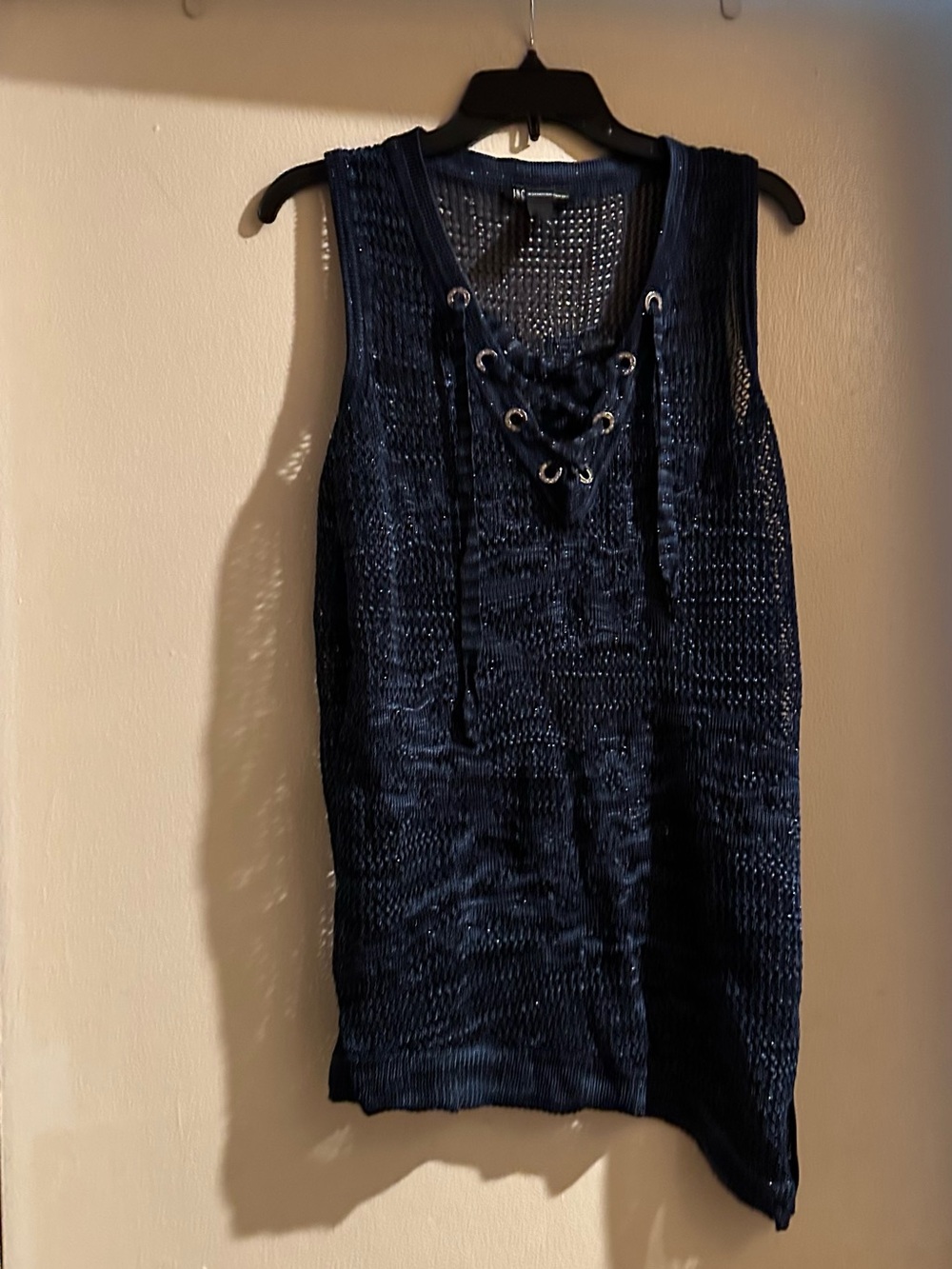 Rare INC International Concepts Navy Lace-Up Knit Tank never use ( No Return)